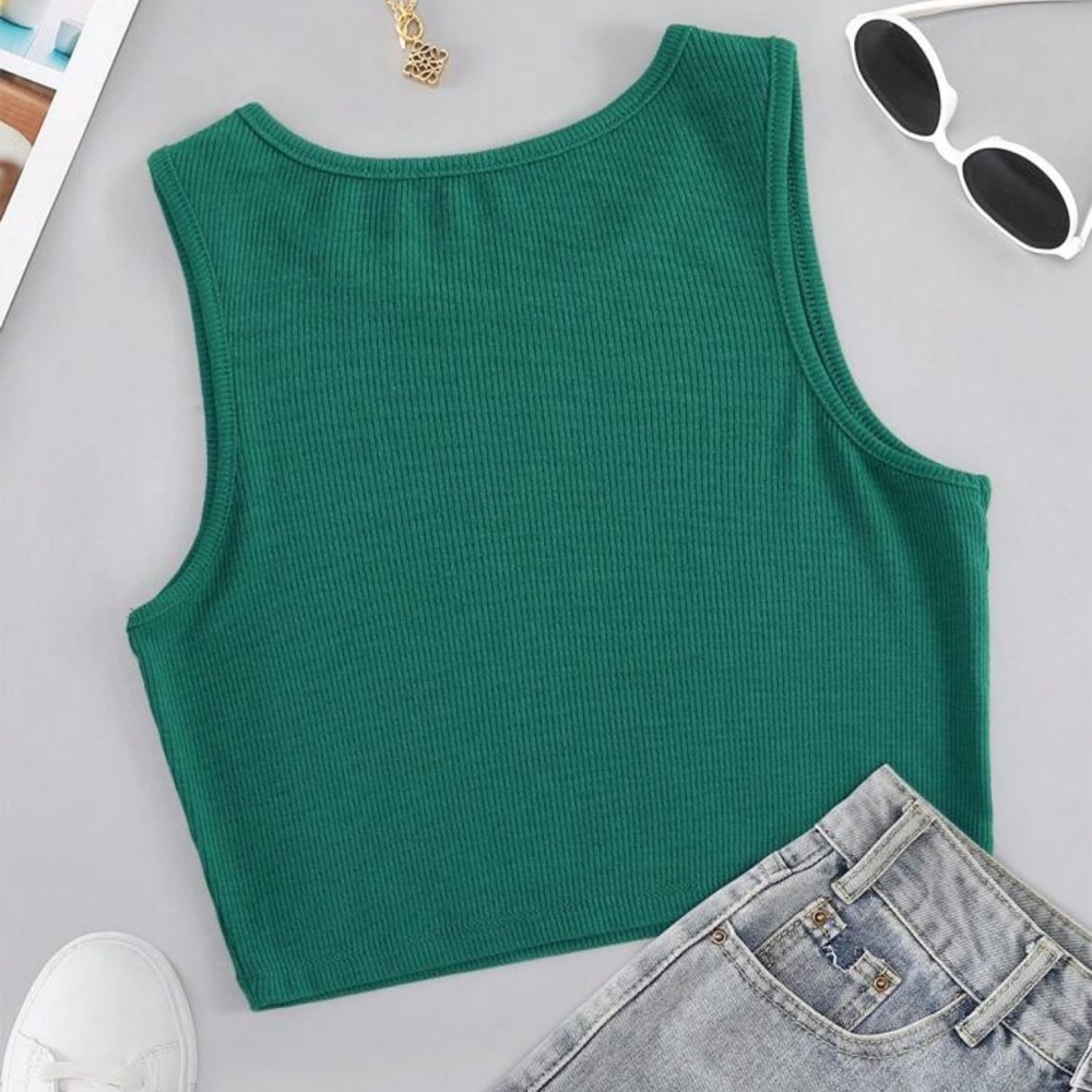Green Sleeveless Ribbed Top